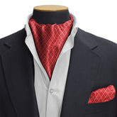 RED WHITE TARTAN SILK CRAVAT & POCKET SQUARE SET